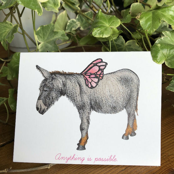 Butterfly Wing Donkey (Anything Is Possible) Greeting Card