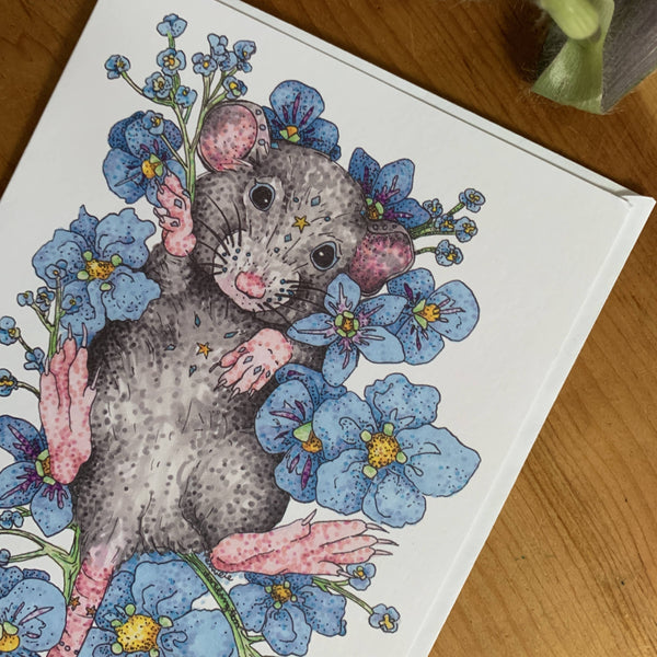 Bed Of Flowers (Mouse & Forget Met Nots) Greeting Card