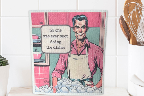 Shot Doing Dishes - Funny Vintage Swedish Dishcloth