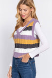 Sleevelesss V-neck Striped Cable Sweater Vest 