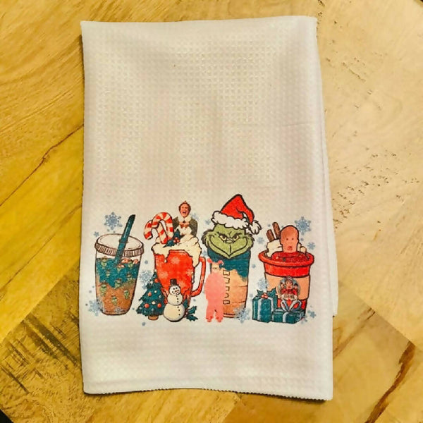 Christmas Characters & Beverages Tea Towel