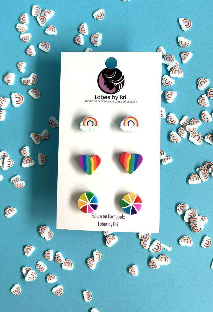 Harvey Milk - Stars & Hearts Rainbow Dangle Earrings + Studs