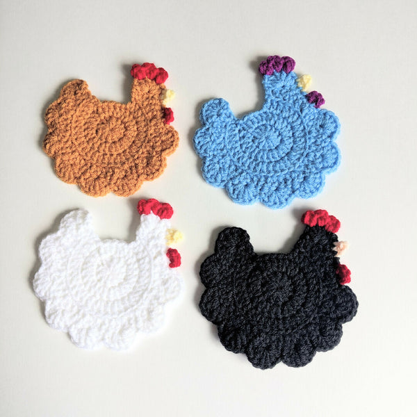 Crochet chicken coasters