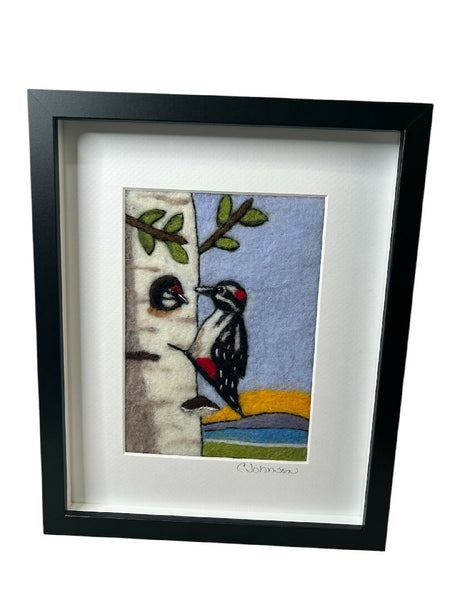 Wool painting - woodpecker