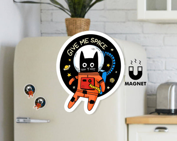 Give Me Space Magnet | Funny Astronaut Cat Fridge Magnet