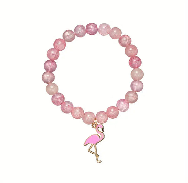 Flamingo Beaded Bracelet With Small Charm