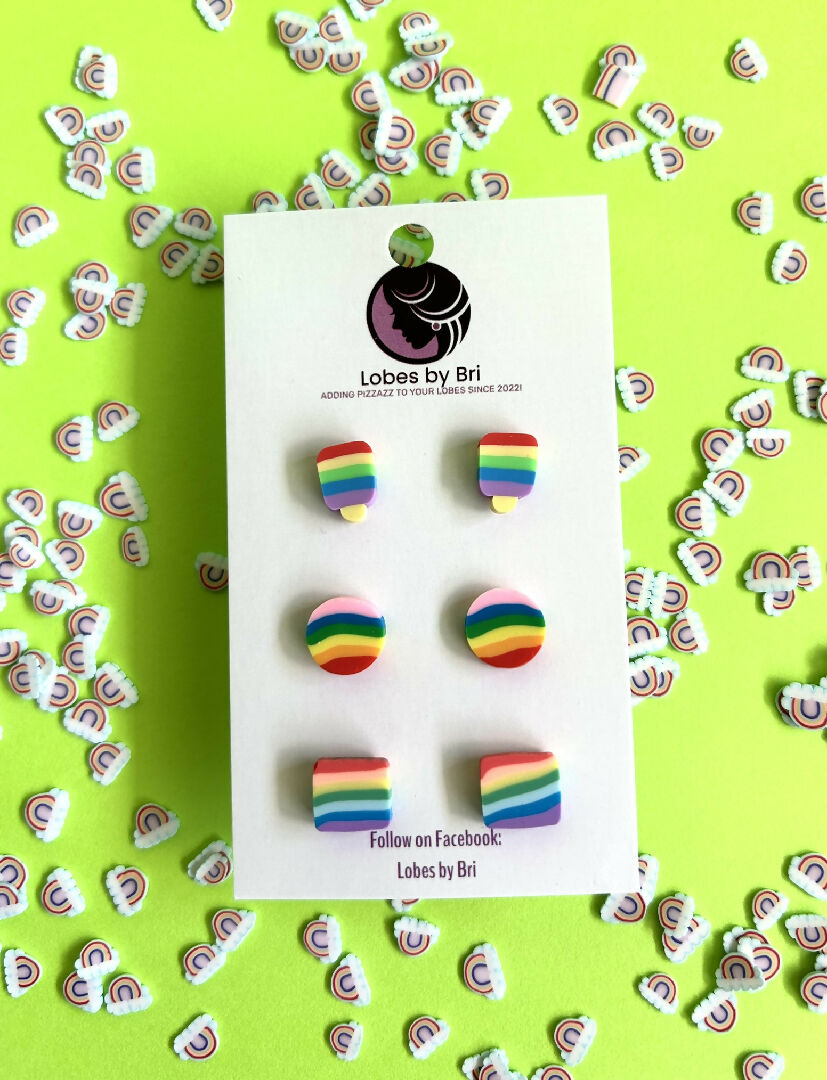 Harvey Milk - Stars & Hearts Rainbow Dangle Earrings + Studs