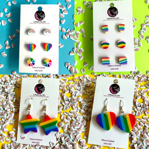 Harvey Milk - Stars & Hearts Rainbow Dangle Earrings + Studs 