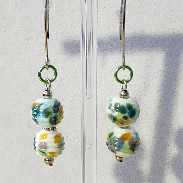 One Of A Kind! Lampwork Glass Earrings - Double Stacked Green