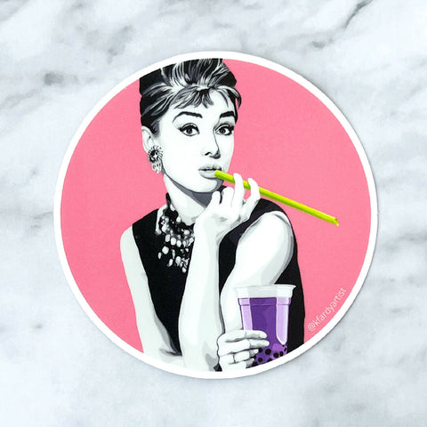 Audrey Hepburn with bubble tea sticker