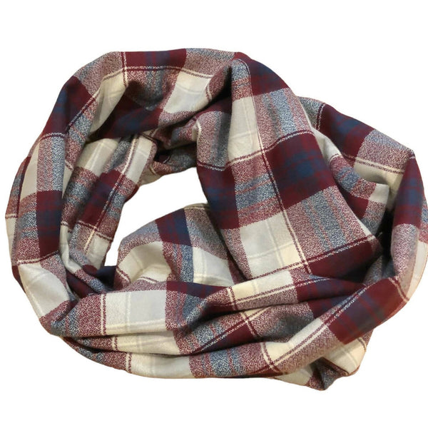 Blue & Red Plaid Infinity Scarf With Pocket