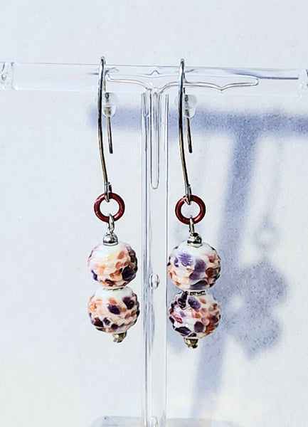 One Of A Kind! Lampwork Glass Earrings - Double Stacked Pink