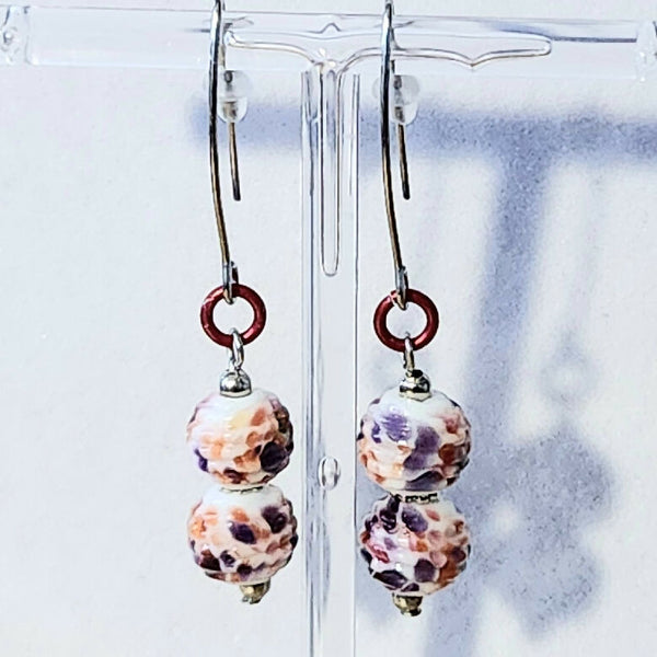 One Of A Kind! Lampwork Glass Earrings - Double Stacked Pink