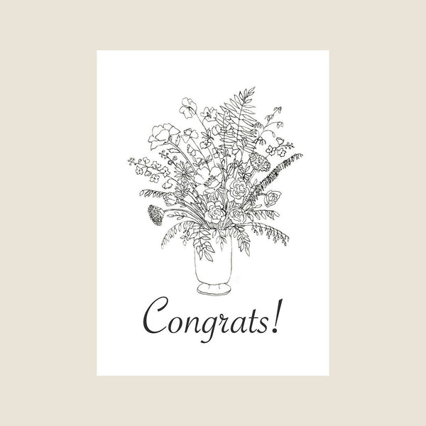 Congrats Black & White Flower Vase Blank Card