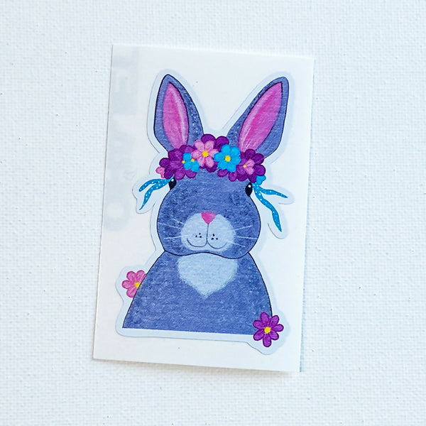 Bunny with Flowers Vinyl Sticker