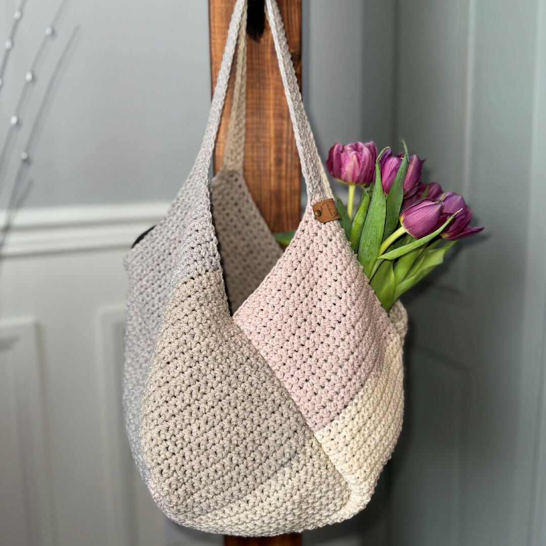 pink grey handbag