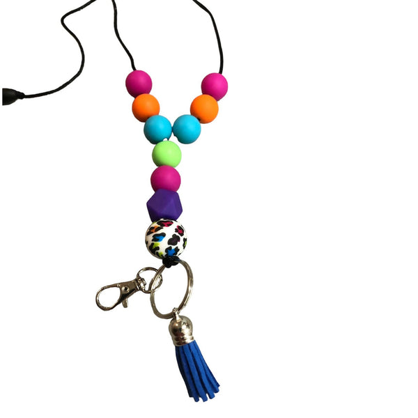 Beaded Lanyard - Neon Leopard