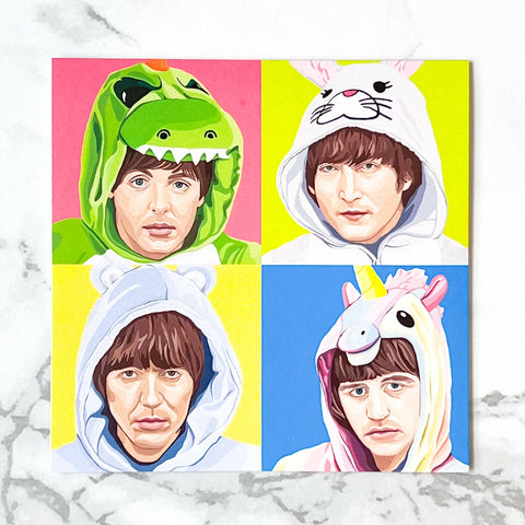 Beatles in animal onesies blank greeting card - Shop Motif