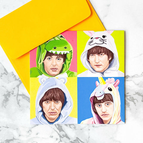 Beatles in animal onesies blank greeting card - Shop Motif