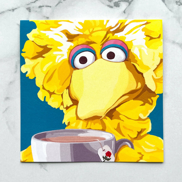 Big Bird with red rose tea blank greeting card - Shop Motif