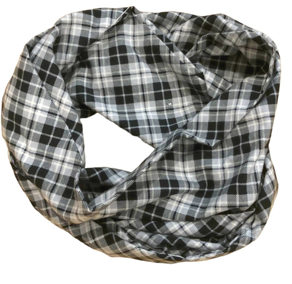 Black and White Flannel Infinity Scarf with Pocket