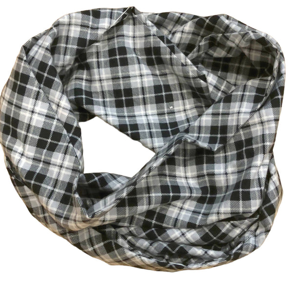 Black and White Flannel Infinity Scarf with Pocket - Shop Motif