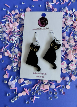 Bone-Jangles - Wooden Black & Skeleton Cat Dangle Earrings - Shop Motif 