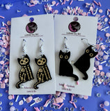 Bone-Jangles - Wooden Black & Skeleton Cat Dangle Earrings - Shop Motif 