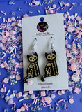 Bone-Jangles - Wooden Black & Skeleton Cat Dangle Earrings - Shop Motif 