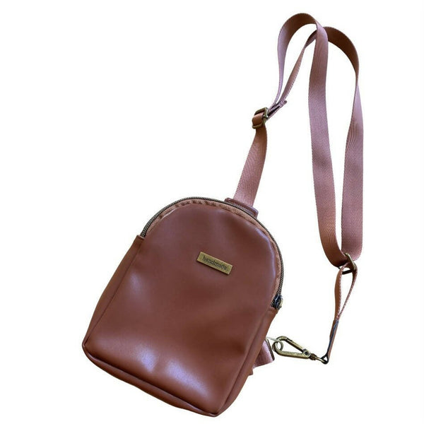 Brown Faux Leather Sling Bag