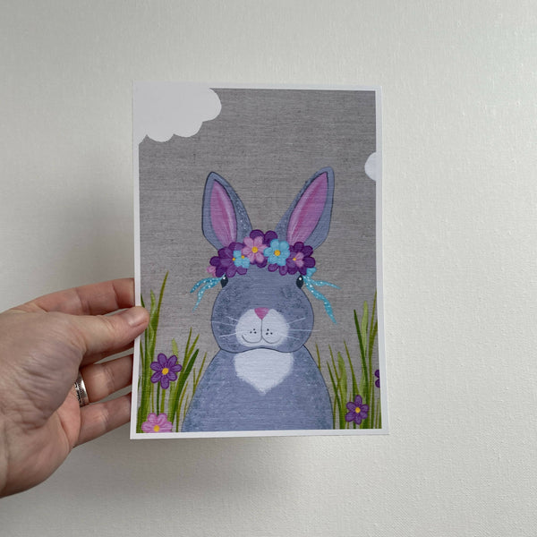 Bunny with Flowers Print - 5x7