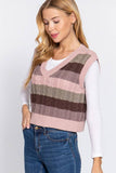 Sleevelesss V-neck Striped Cable Sweater Vest 