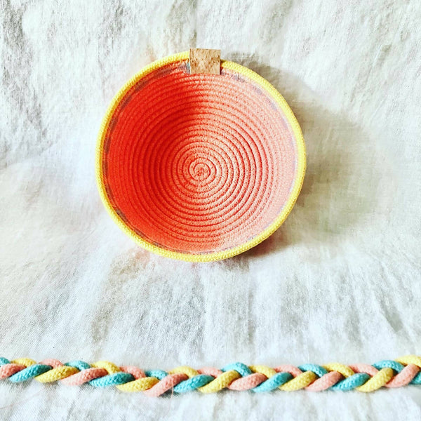 Coral Trinket Bowl with Yellow Trim - Shop Motif