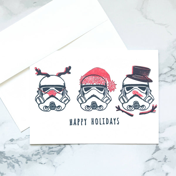 Costumed Stormtroopers holiday card