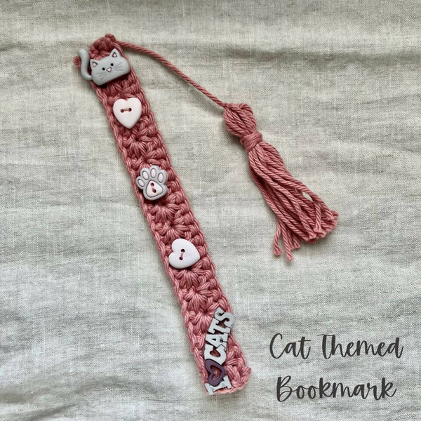 Crochet Star Stitched Bookmark - I Love Cats