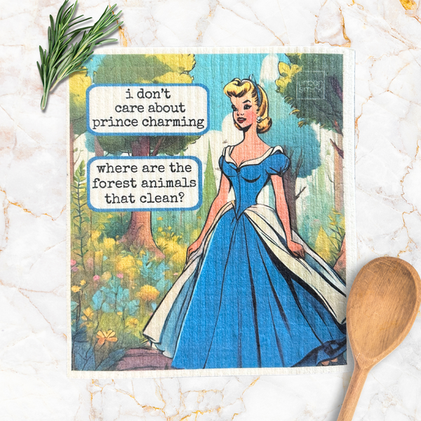 Prince Charming Cleaning - Funny Vintage Swedish Dishcloth