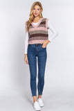 Sleevelesss V-neck Striped Cable Sweater Vest 