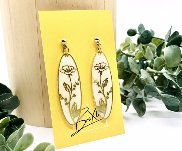 Oval Flower Dangle - Cream and Gold