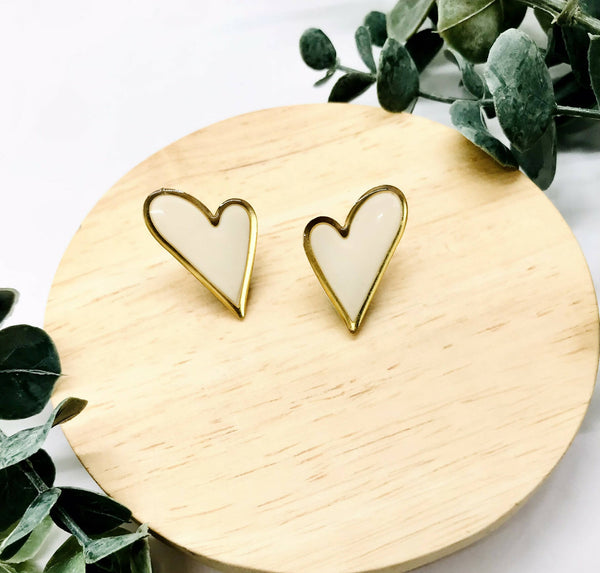 Large Heart Studs - Cream and Gold