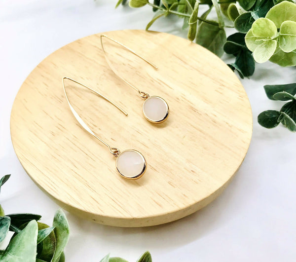 White and Gold Oval Dangles - Post