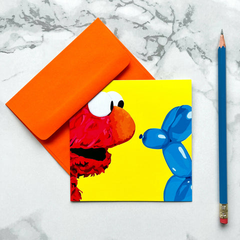 Elmo with balloon dog blank greeting card - Shop Motif