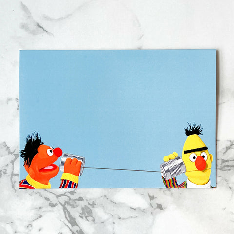 Ernie and Bert with tin can phone blank greeting card - Shop Motif