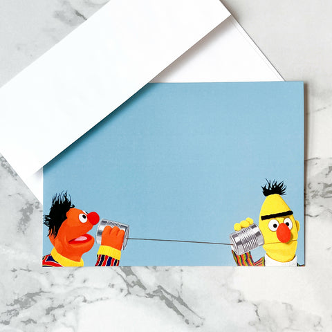 Ernie and Bert with tin can phone blank greeting card - Shop Motif