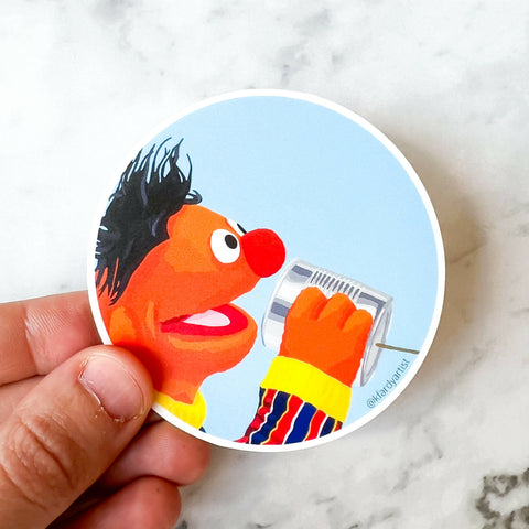 Ernie with tin can phone sticker - Shop Motif