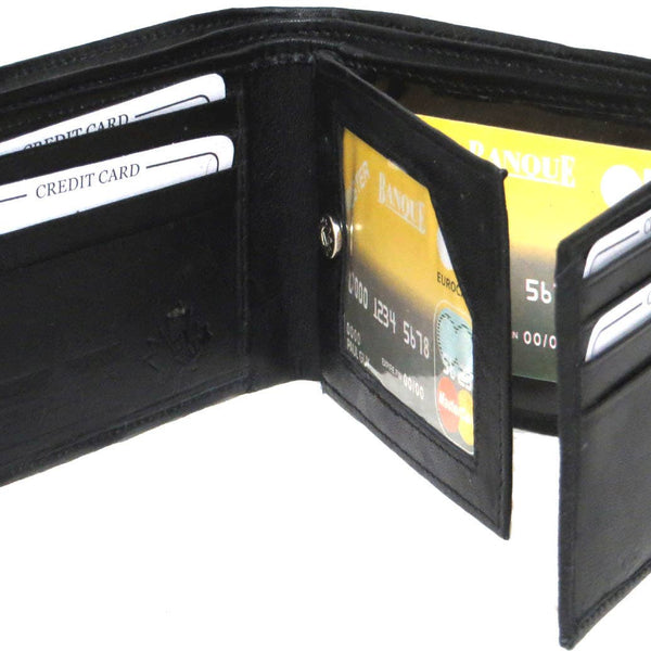 Genuine Leather Men's Bi-Fold Wallet with 12 Card Slots#4177