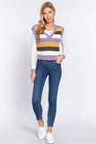 Sleevelesss V-neck Striped Cable Sweater Vest 