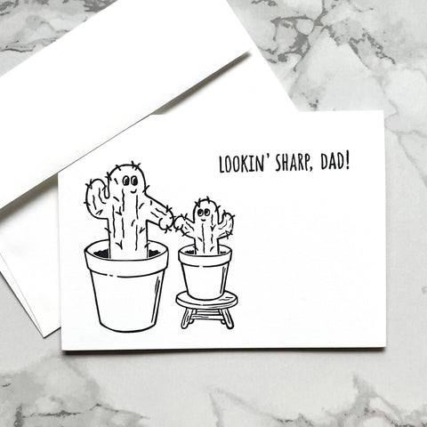 Father's Day Card - "Lookin' Sharp Dad" potted cacti - Shop Motif