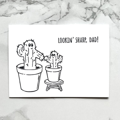 Father's Day Card - "Lookin' Sharp Dad" potted cacti - Shop Motif