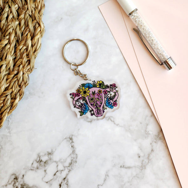 Floral Uterus Acrylic Keychain - Shop Motif