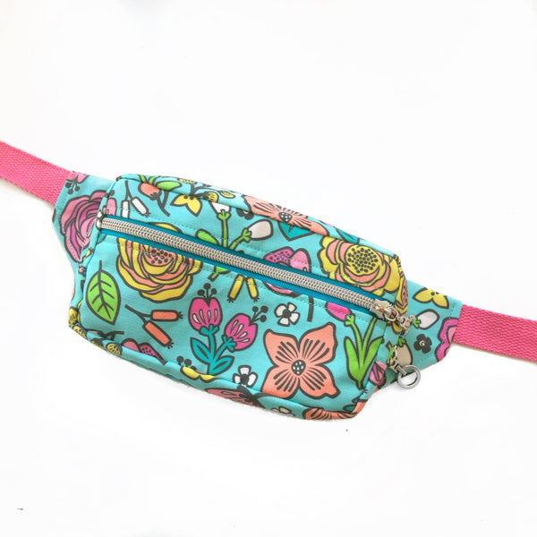 Flowers on Teal Belt Bag